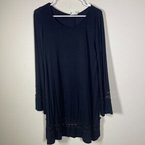 altar'd state Women's LS Black Crochet Floral Bell Sleeves Small Tee Shirt Style